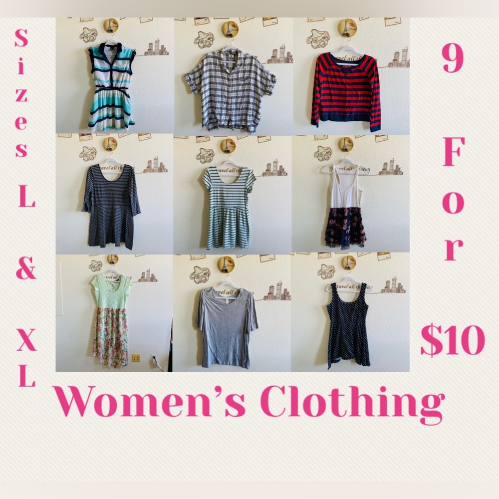 9 for $10 Bundle of Tops & Dresses Sizes Large & XL